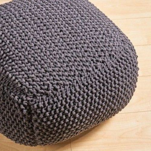 Cream Cotton Knitted Pouf Ottomans (Photo 11 of 20)