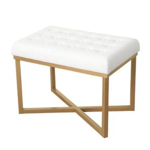 White Leather And Bronze Steel Tufted Square Ottomans (Photo 1 of 20)