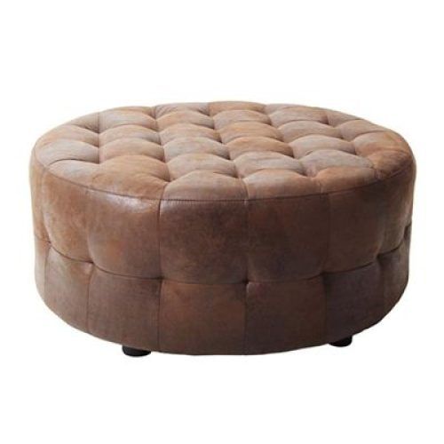 Brown And Ivory Leather Hide Round Ottomans (Photo 5 of 20)