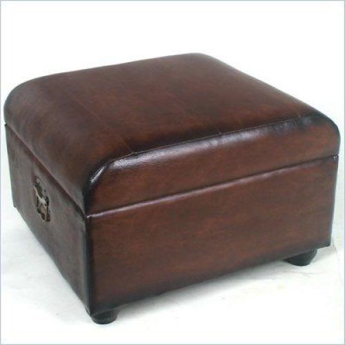 Brown Faux Leather Tufted Round Wood Ottomans (Photo 3 of 20)