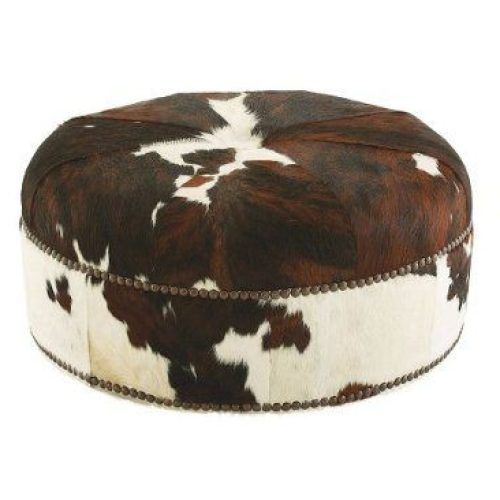 Brown And Ivory Leather Hide Round Ottomans (Photo 6 of 20)