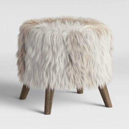 White Faux Fur And Gold Metal Ottomans (Photo 20 of 20)