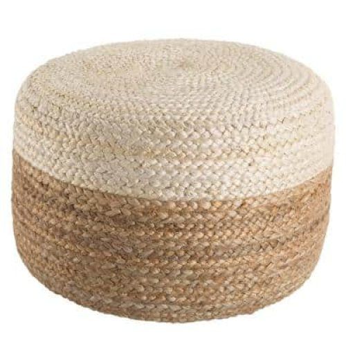 Natural Beige And White Short Cylinder Pouf Ottomans (Photo 1 of 20)