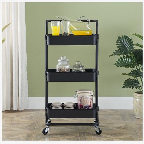 Modern Mobile Rolling Tv Stands With Metal Shelf Black Finish (Photo 6 of 20)