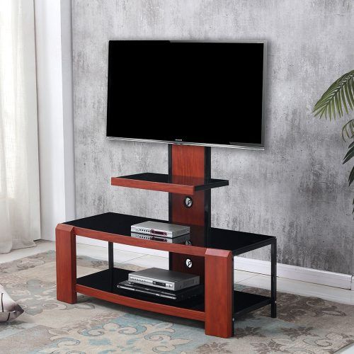 Rfiver Black Tabletop Tv Stands Glass Base (Photo 7 of 20)