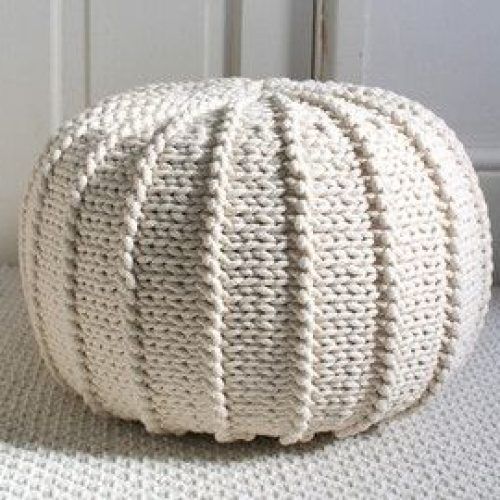 Cream Cotton Knitted Pouf Ottomans (Photo 7 of 20)