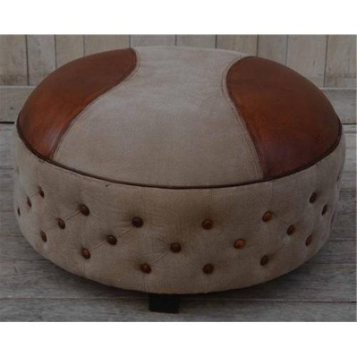 Black Leather And Gray Canvas Pouf Ottomans (Photo 3 of 20)