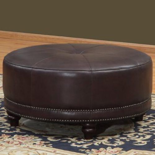 Brown And Ivory Leather Hide Round Ottomans (Photo 3 of 20)