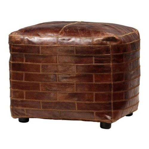 Brown Faux Leather Tufted Round Wood Ottomans (Photo 5 of 20)