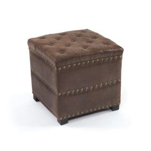 Brown Faux Leather Tufted Round Wood Ottomans (Photo 12 of 20)