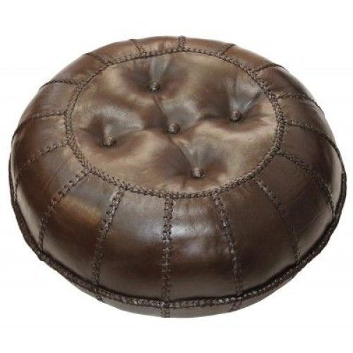 Brown And Ivory Leather Hide Round Ottomans (Photo 14 of 20)