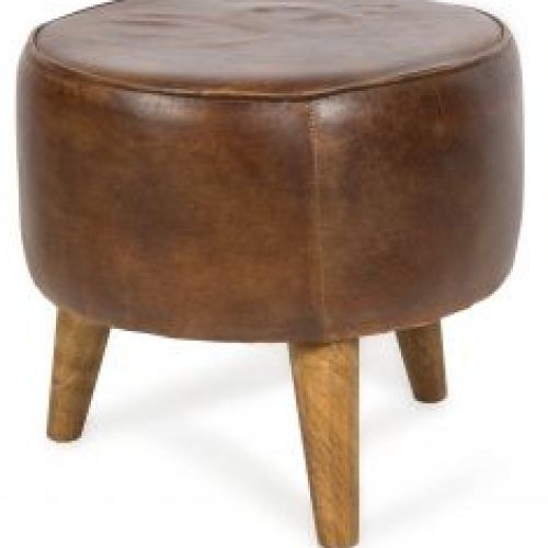 Brown Leather Round Pouf Ottomans (Photo 8 of 20)
