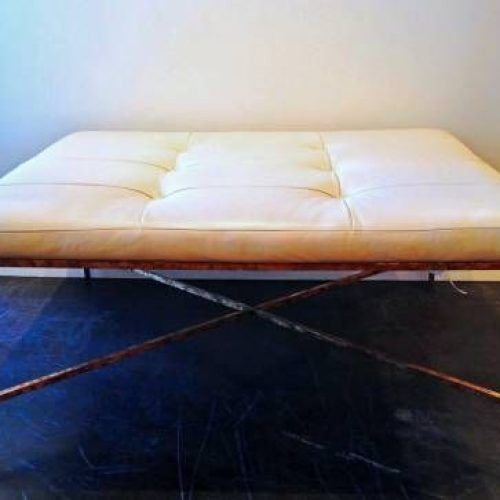 White Leather And Bronze Steel Tufted Square Ottomans (Photo 4 of 20)