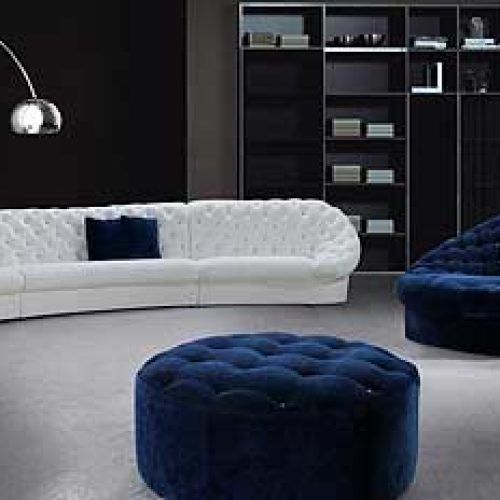 Dark Blue Fabric Banded Ottomans (Photo 10 of 20)
