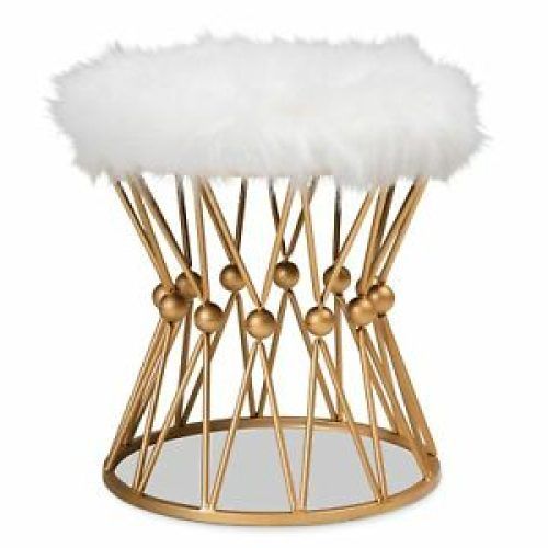 White Faux Fur And Gold Metal Ottomans (Photo 7 of 20)