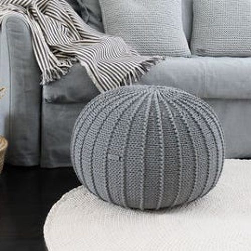 Cream Cotton Knitted Pouf Ottomans (Photo 15 of 20)