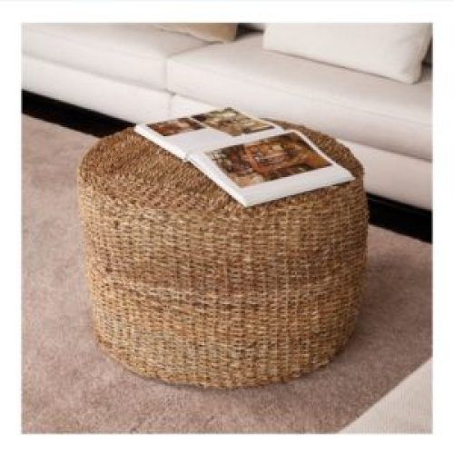 Gray And Beige Trellis Cylinder Pouf Ottomans (Photo 15 of 20)