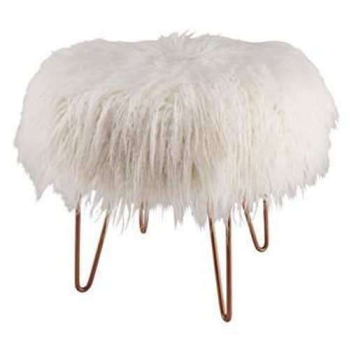 White Faux Fur And Gold Metal Ottomans (Photo 19 of 20)