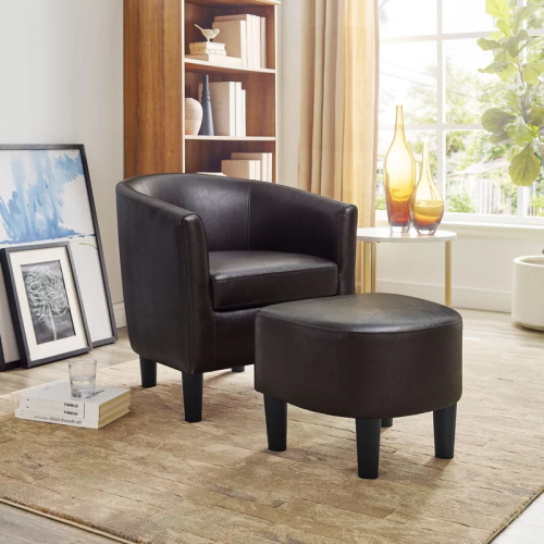 Lucea Faux Leather Barrel Chairs And Ottoman (Photo 3 of 20)