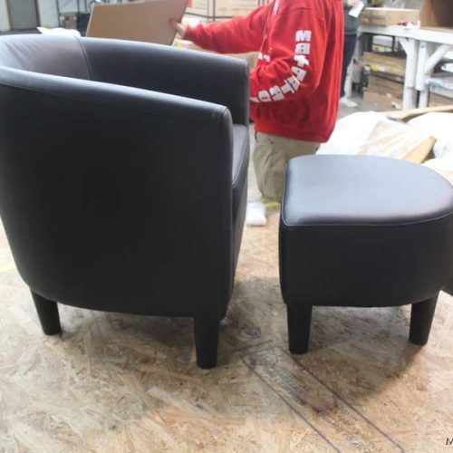 Lucea Faux Leather Barrel Chairs And Ottoman (Photo 7 of 20)
