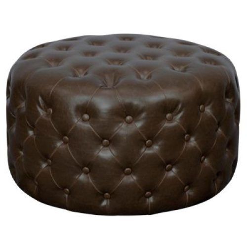 Black Leather And Gray Canvas Pouf Ottomans (Photo 1 of 20)