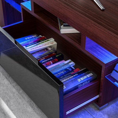 Zimtown Modern Tv Stands High Gloss Media Console Cabinet With Led Shelf And Drawers (Photo 9 of 20)