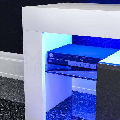 Zimtown Modern Tv Stands High Gloss Media Console Cabinet With Led Shelf And Drawers (Photo 8 of 20)