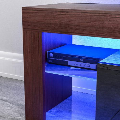 Zimtown Modern Tv Stands High Gloss Media Console Cabinet With Led Shelf And Drawers (Photo 7 of 20)