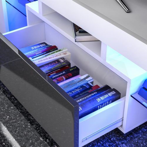 Zimtown Modern Tv Stands High Gloss Media Console Cabinet With Led Shelf And Drawers (Photo 11 of 20)