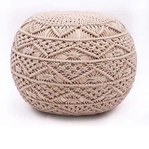 Gray And Beige Trellis Cylinder Pouf Ottomans (Photo 4 of 20)