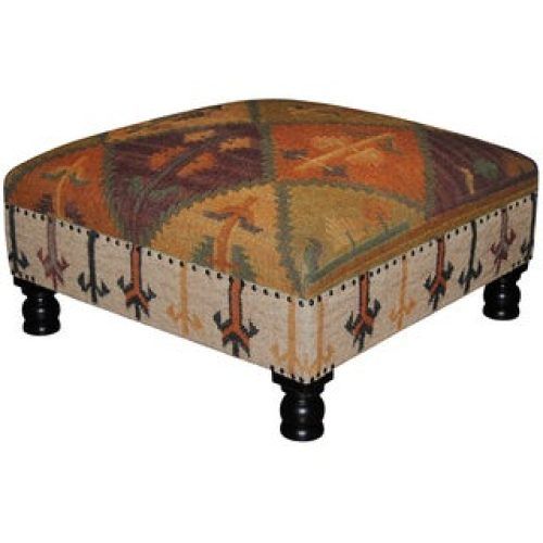 Multi-Color Botanical Fabric Cocktail Square Ottomans (Photo 3 of 6)