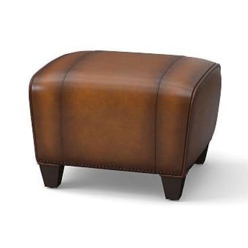 Weathered Ivory Leather Hide Pouf Ottomans (Photo 4 of 20)