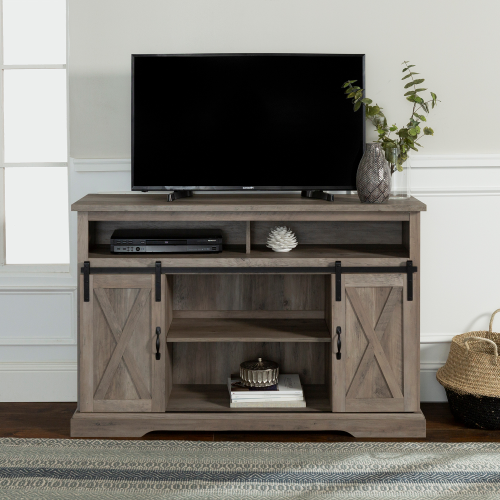 Modern Farmhouse Style 58" Tv Stands With Sliding Barn Door (Photo 9 of 20)