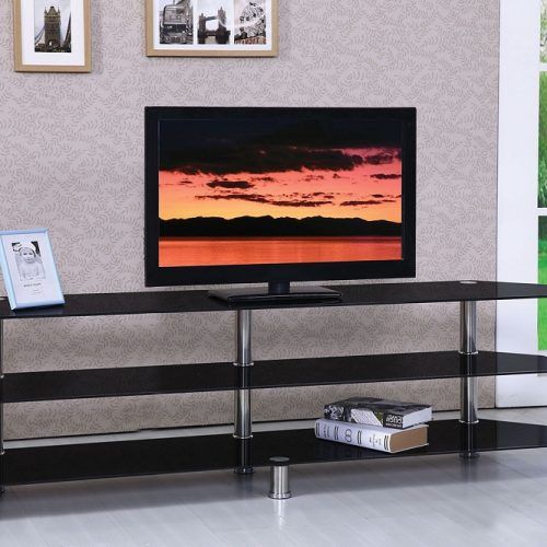 Rfiver Black Tabletop Tv Stands Glass Base (Photo 5 of 20)