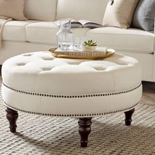 Gold And White Leather Round Ottomans (Photo 13 of 20)