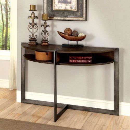 Metal Legs And Oak Top Round Console Tables (Photo 3 of 20)