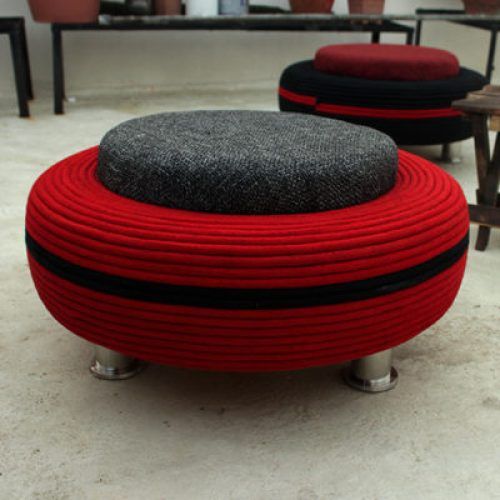 Dark Red And Cream Woven Pouf Ottomans (Photo 17 of 20)