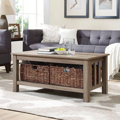 Rustic Coffee Tables With Wicker Storage Baskets (Photo 3 of 20)