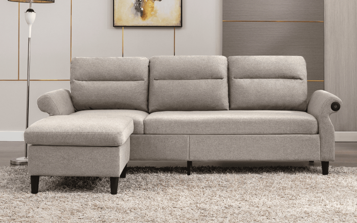 3 Seat L-shape Sofa Couches with 2 Usb Ports