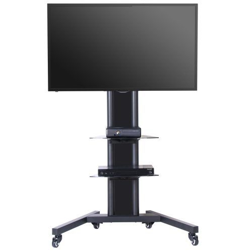 Whalen Furniture Black Tv Stands For 65" Flat Panel Tvs With Tempered Glass Shelves (Photo 17 of 20)