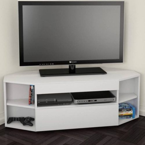 Wood Corner Storage Console Tv Stands For Tvs Up To 55" White (Photo 6 of 20)