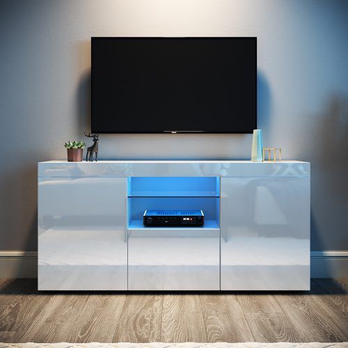 Tv Stands Cabinet Media Console Shelves 2 Drawers With Led Light (Photo 1 of 20)