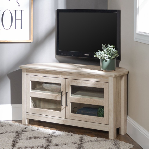 Wood Corner Storage Console Tv Stands For Tvs Up To 55" White (Photo 1 of 20)
