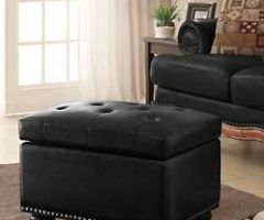 2024 Latest Black Faux Leather Ottomans with Pull Tab