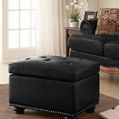 Black Faux Leather Ottomans With Pull Tab (Photo 1 of 20)