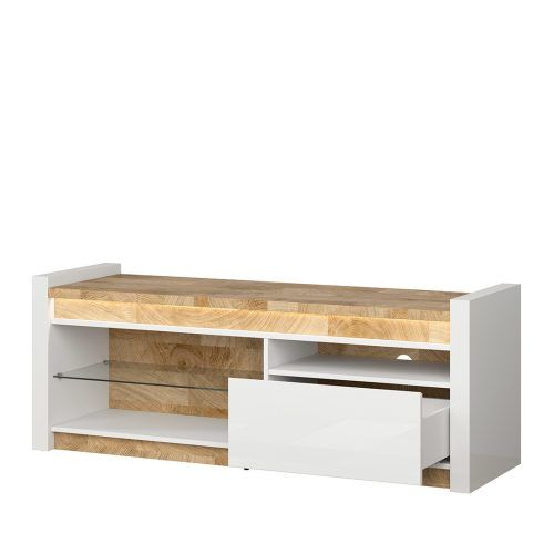 Zimtown Modern Tv Stands High Gloss Media Console Cabinet With Led Shelf And Drawers (Photo 1 of 20)