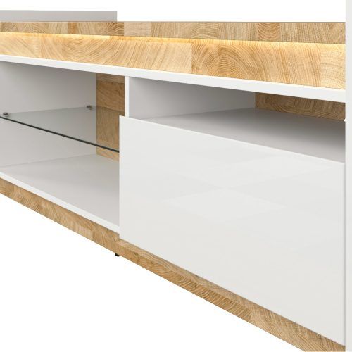 Zimtown Modern Tv Stands High Gloss Media Console Cabinet With Led Shelf And Drawers (Photo 13 of 20)