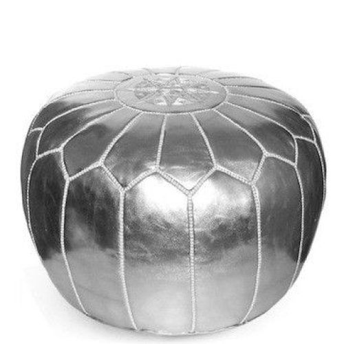 Weathered Silver Leather Hide Pouf Ottomans (Photo 1 of 20)