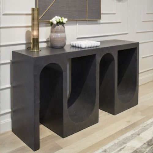 Square Black And Brushed Gold Console Tables (Photo 14 of 20)