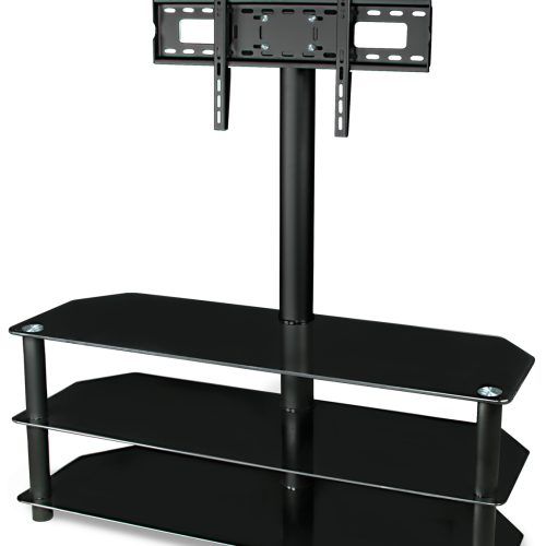 Rfiver Black Tabletop Tv Stands Glass Base (Photo 9 of 20)